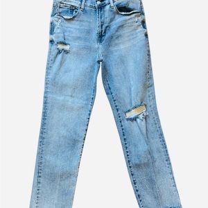 Kenzie Blue Ankle Cropped Jeans with Distressed Details